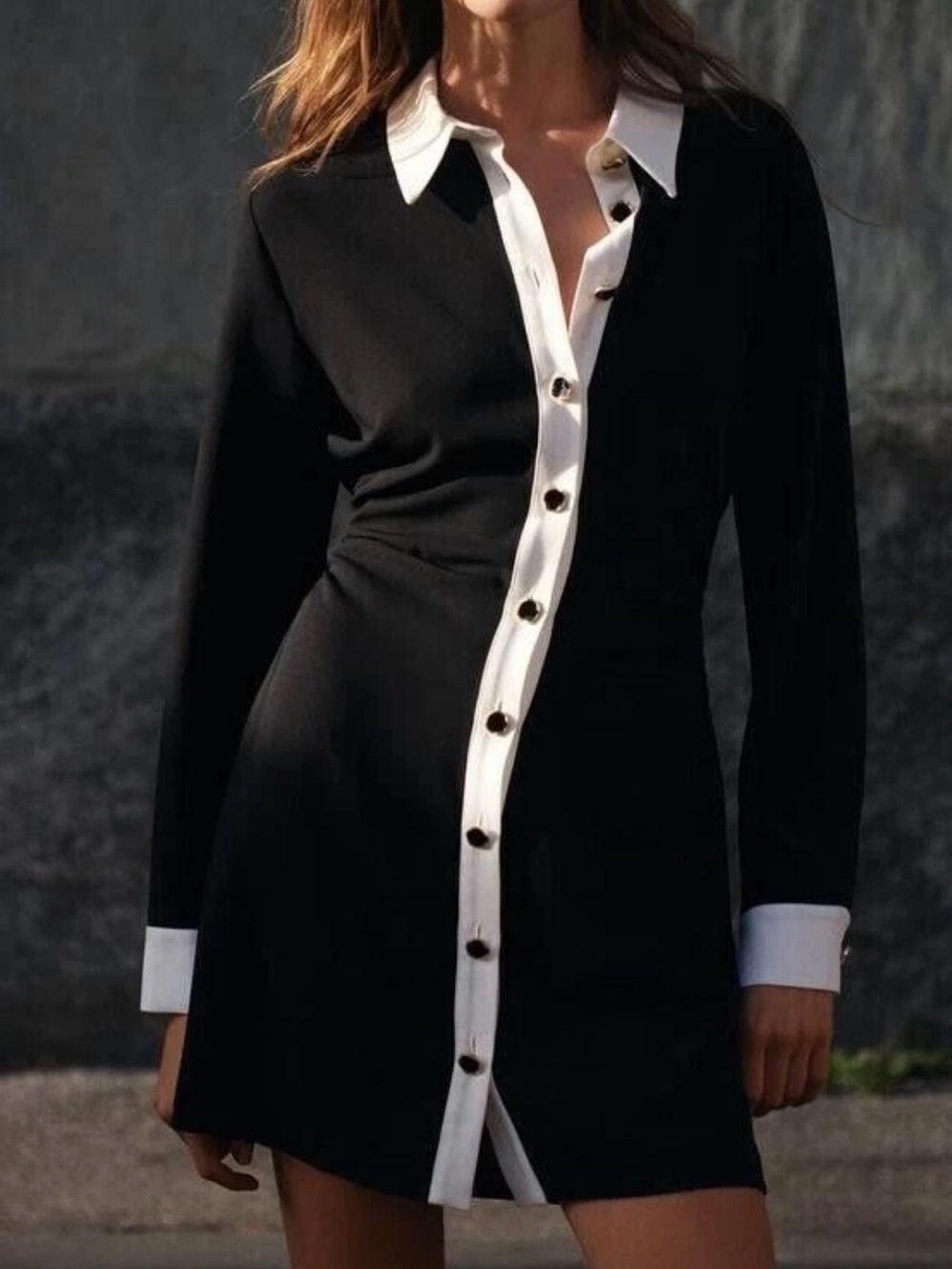 Zara Black Dress with White Trim and Button Front
